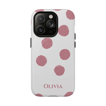 Personalized Pink Polka Dot Phone Case – Custom Name White Blush Aesthetic