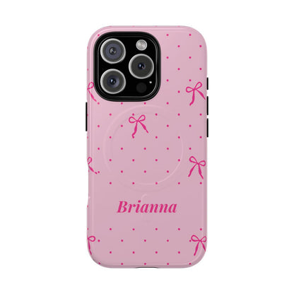 Personalized Pink Bow Phone Case – Custom Name Polka Dot Coquette Aesthetic