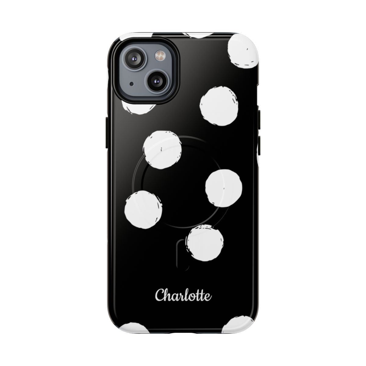 Personalized Black Polka Dot Phone Case – Custom Name Bold Monochrome Aesthetic