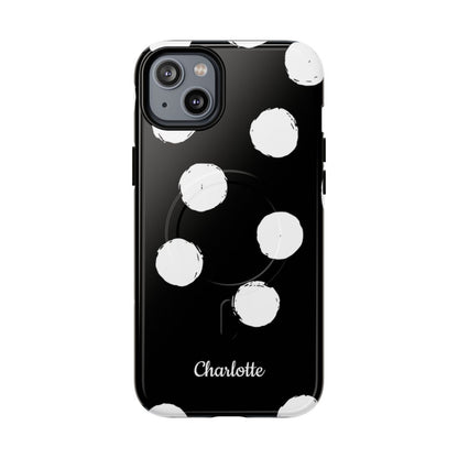 Personalized Black Polka Dot Phone Case – Custom Name Bold Monochrome Aesthetic