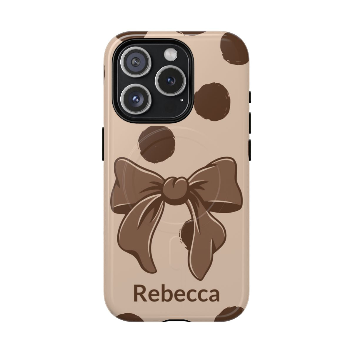 Personalized Brown Polka Dot Bow Phone Case – Custom Name Coquette Retro Aesthetic