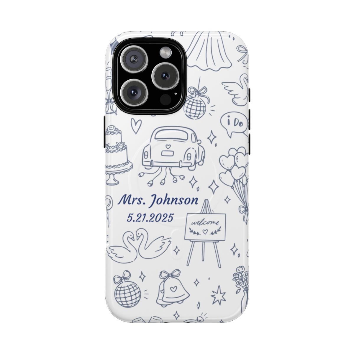 Navy Blue Personalized Wedding Phone Case – Custom Name & Date Bridal Gift