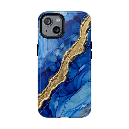 Blue Gold Marble Phone Case – Luxury Sapphire Geode Ink Art Design