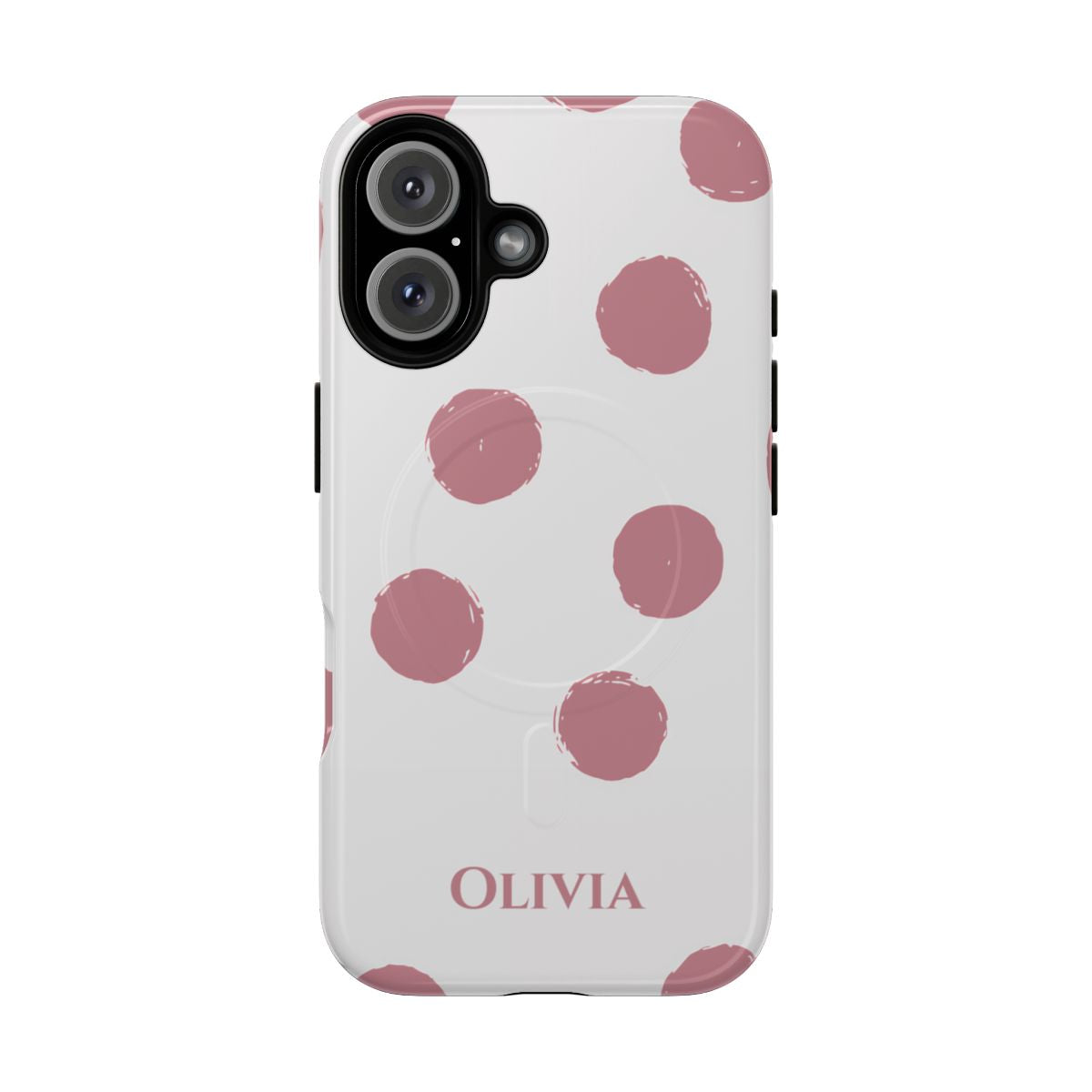 Personalized Pink Polka Dot Phone Case – Custom Name White Blush Aesthetic
