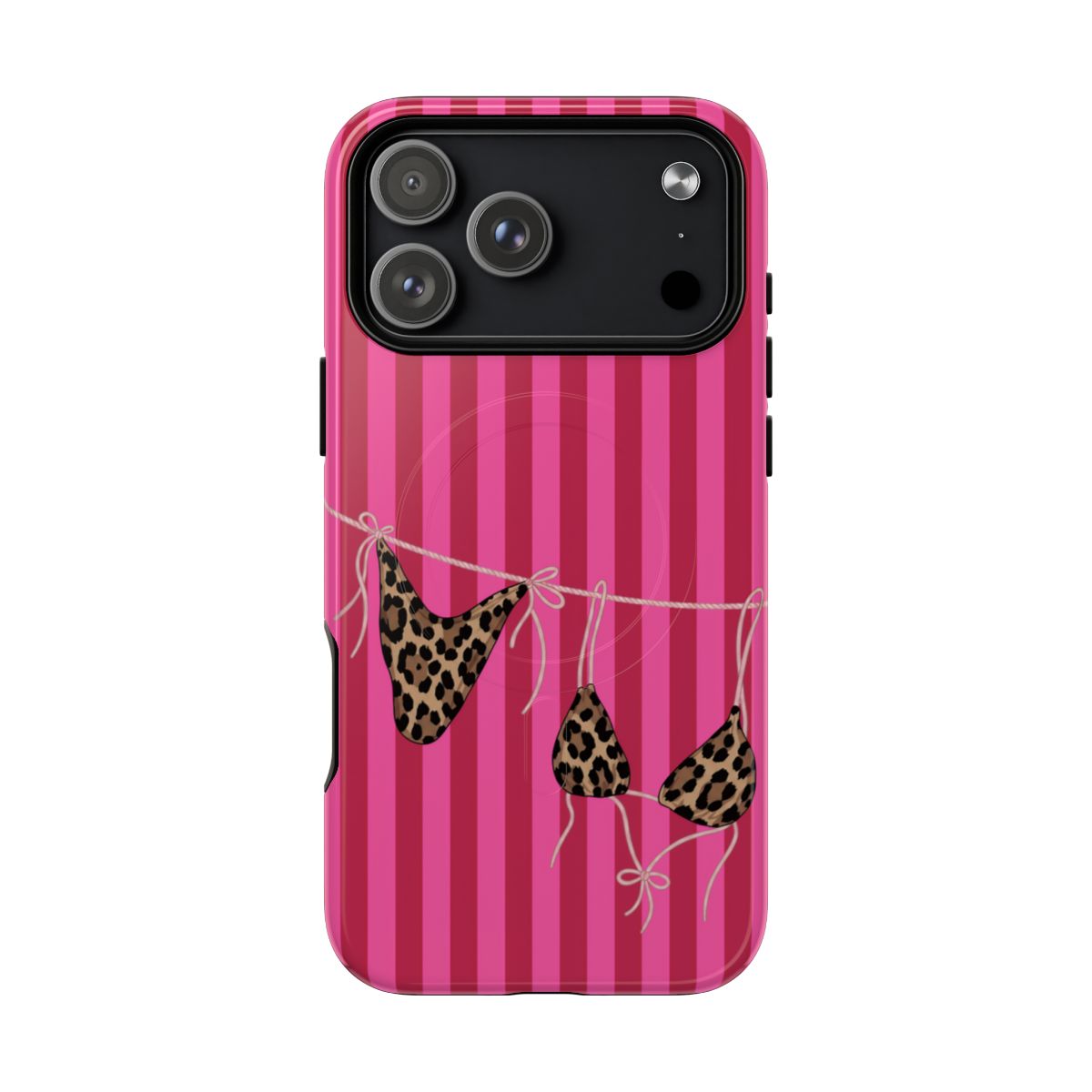 Leopard Bikini Striped Phone Case – Trendy Summer Beach Aesthetic