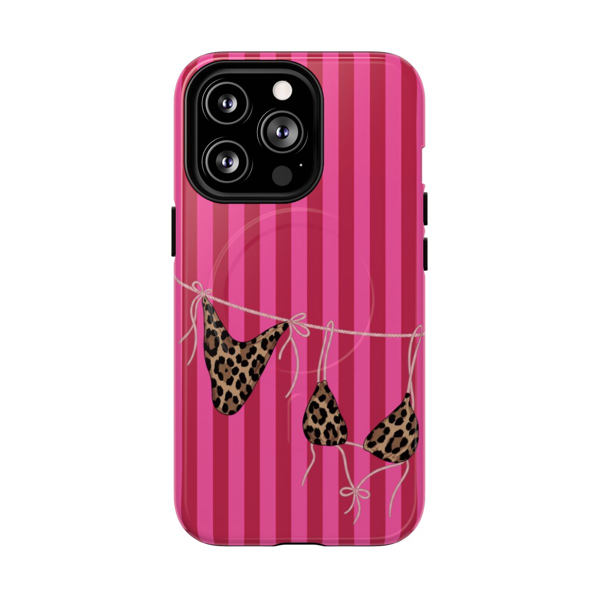 Leopard Bikini Striped Phone Case – Trendy Summer Beach Aesthetic