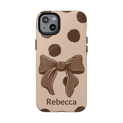 Personalized Brown Polka Dot Bow Phone Case – Custom Name Coquette Retro Aesthetic