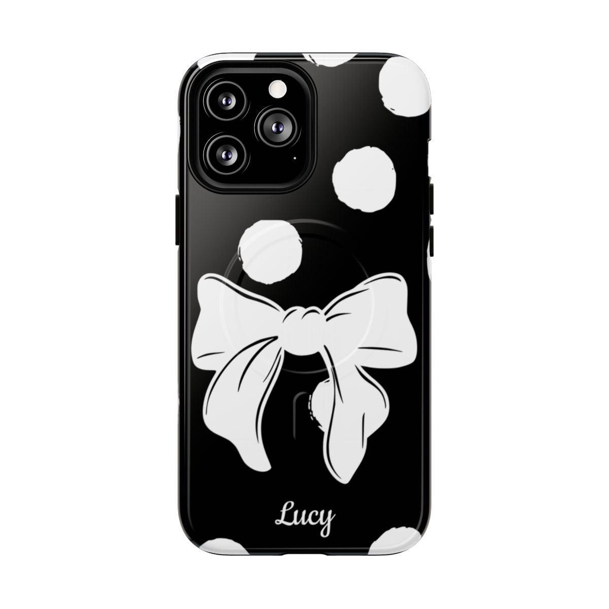Personalized Black Polka Dot Bow Phone Case – Custom Name Coquette Retro Aesthetic