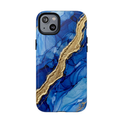 Blue Gold Marble Phone Case – Luxury Sapphire Geode Ink Art Design