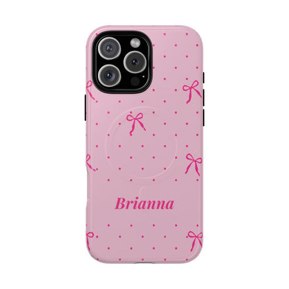 Personalized Pink Bow Phone Case – Custom Name Polka Dot Coquette Aesthetic
