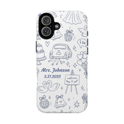 Navy Blue Personalized Wedding Phone Case – Custom Name & Date Bridal Gift