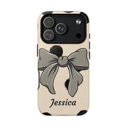 Personalized Polka Dot Bow Phone Case – Custom Name Coquette Retro Aesthetic