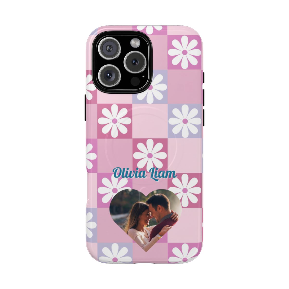 Personalized Pink Floral Checkered Tough Case