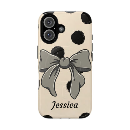 Personalized Polka Dot Bow Phone Case – Custom Name Coquette Retro Aesthetic