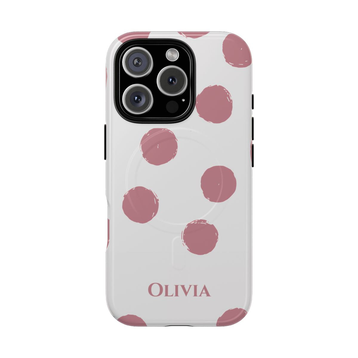 Personalized Pink Polka Dot Phone Case – Custom Name White Blush Aesthetic