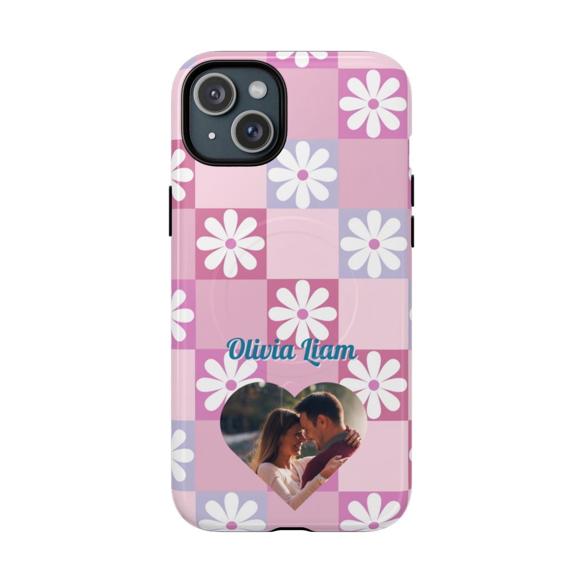 Personalized Pink Floral Checkered Tough Case