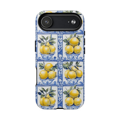 Amalfi Lemon Tile Phone Case - Mediterranean Blue & Yellow