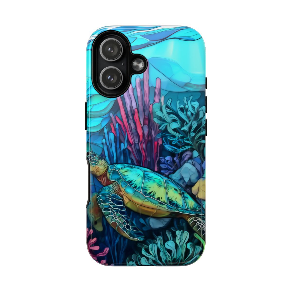 Stained Glass Turtle Phone Case – Coastal Blue Ocean Mosaic Aesthetic