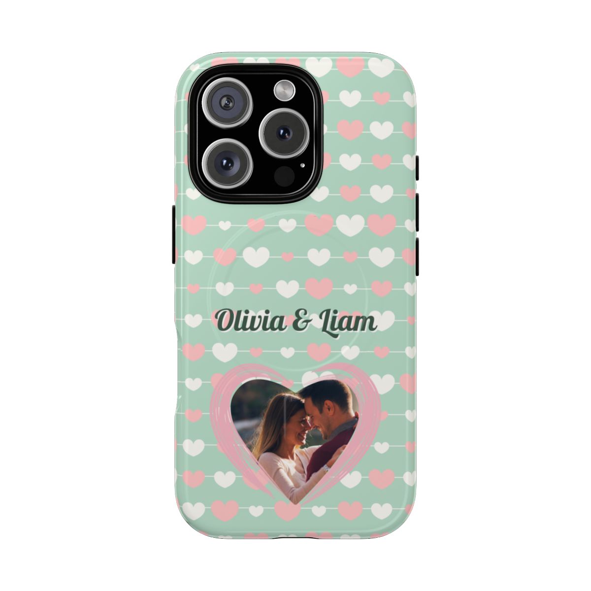 Personalized Mint Green Heart Phone Case - Custom Name and Photo