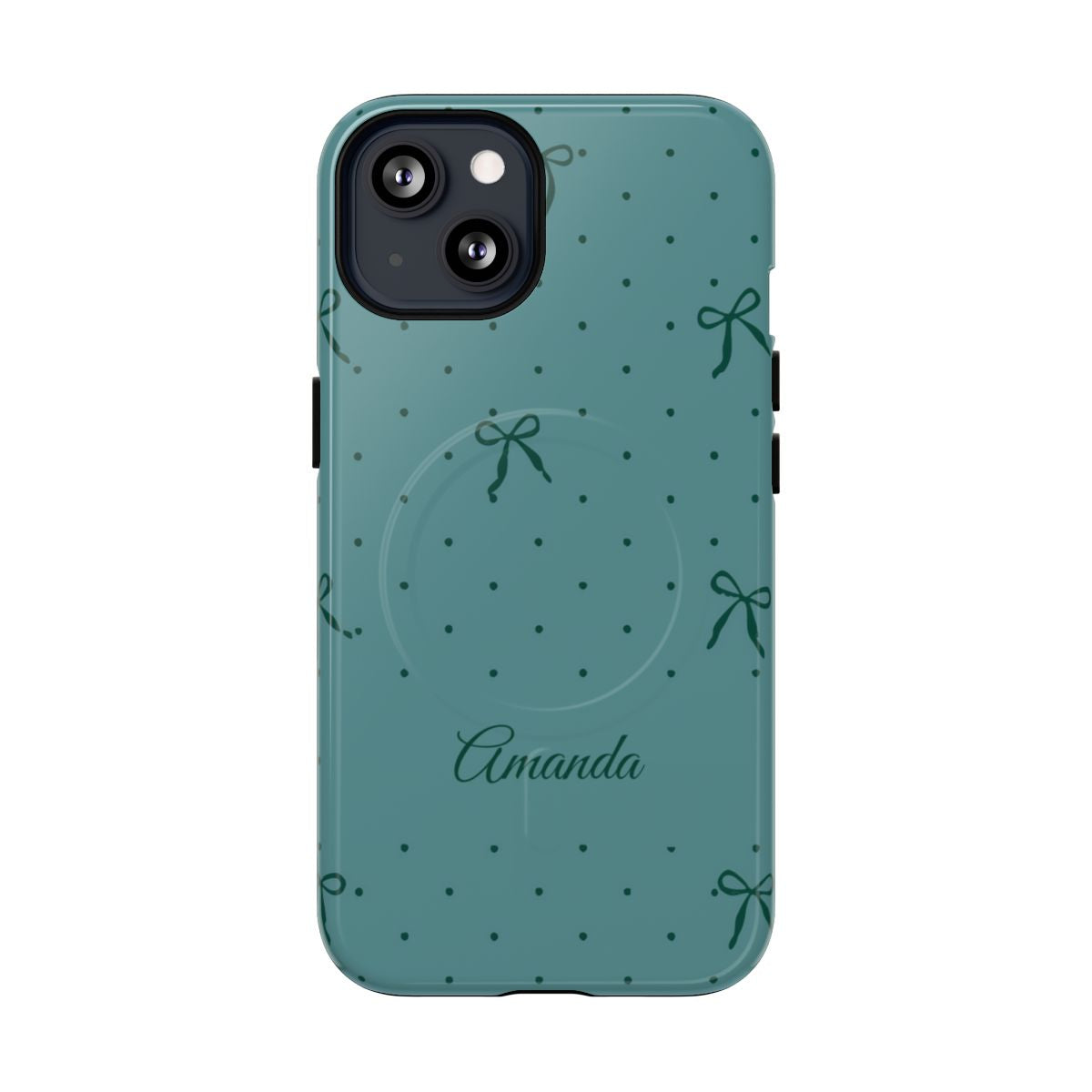 Personalized Teal Bow Phone Case – Custom Name Coquette Polka Dot Aesthetic