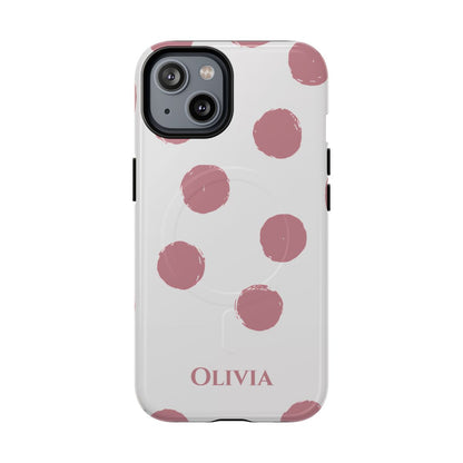 Personalized Pink Polka Dot Phone Case – Custom Name White Blush Aesthetic