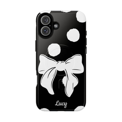 Personalized Black Polka Dot Bow Phone Case – Custom Name Coquette Retro Aesthetic