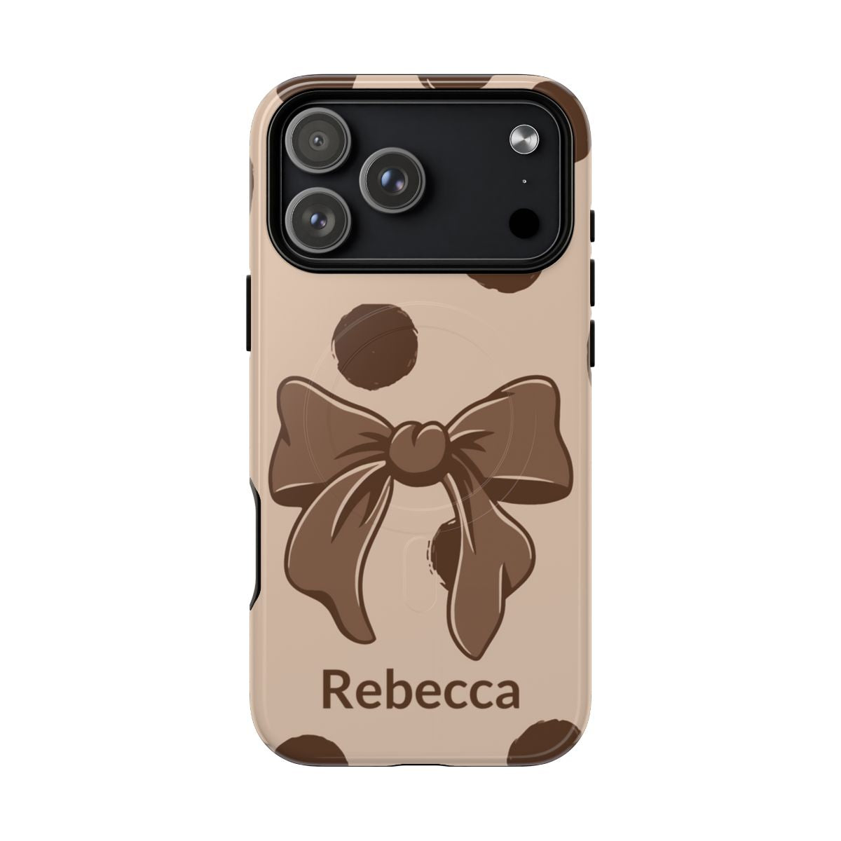 Personalized Brown Polka Dot Bow Phone Case – Custom Name Coquette Retro Aesthetic