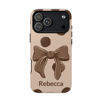 Personalized Brown Polka Dot Bow Phone Case – Custom Name Coquette Retro Aesthetic