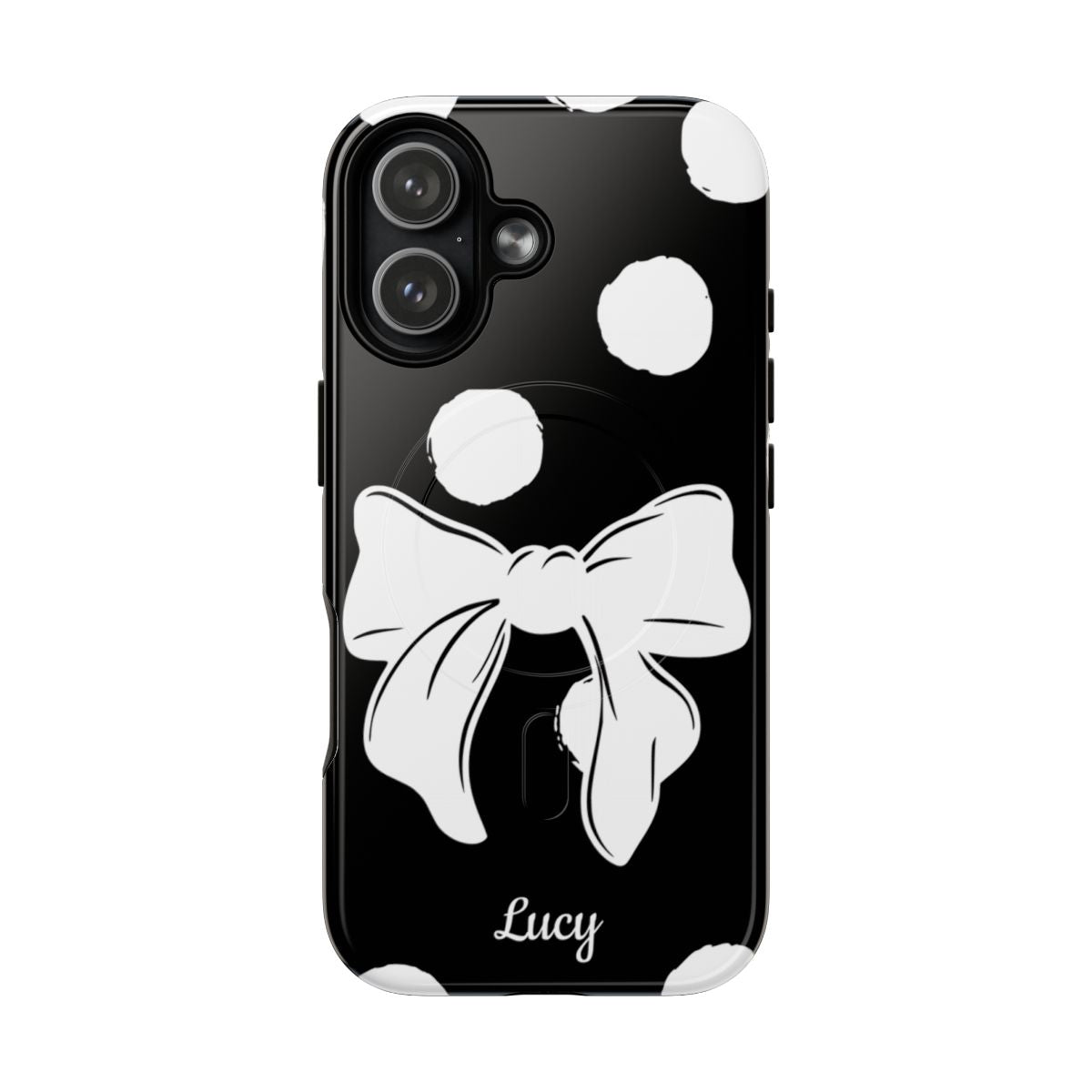 Personalized Black Polka Dot Bow Phone Case – Custom Name Coquette Retro Aesthetic