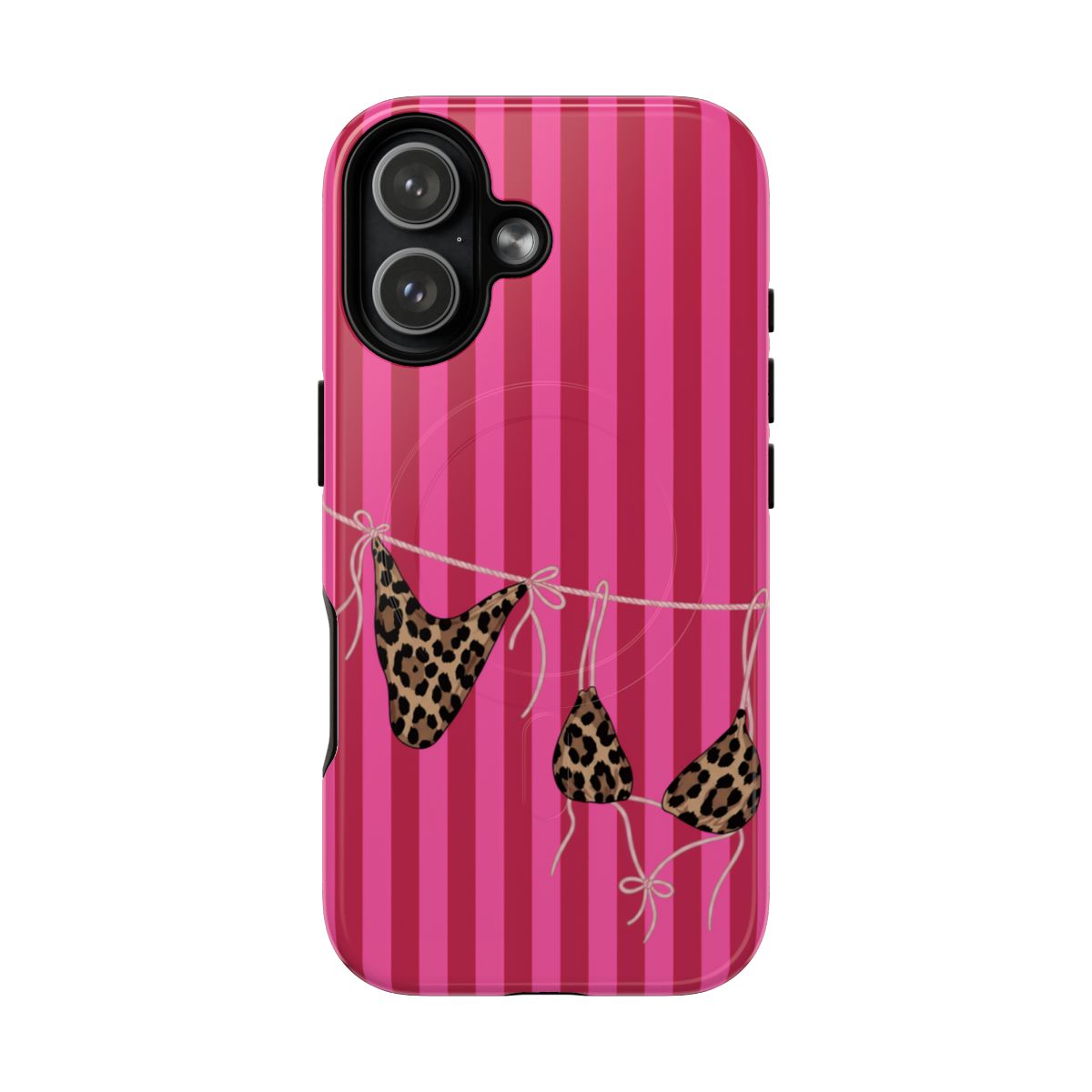 Leopard Bikini Striped Phone Case – Trendy Summer Beach Aesthetic