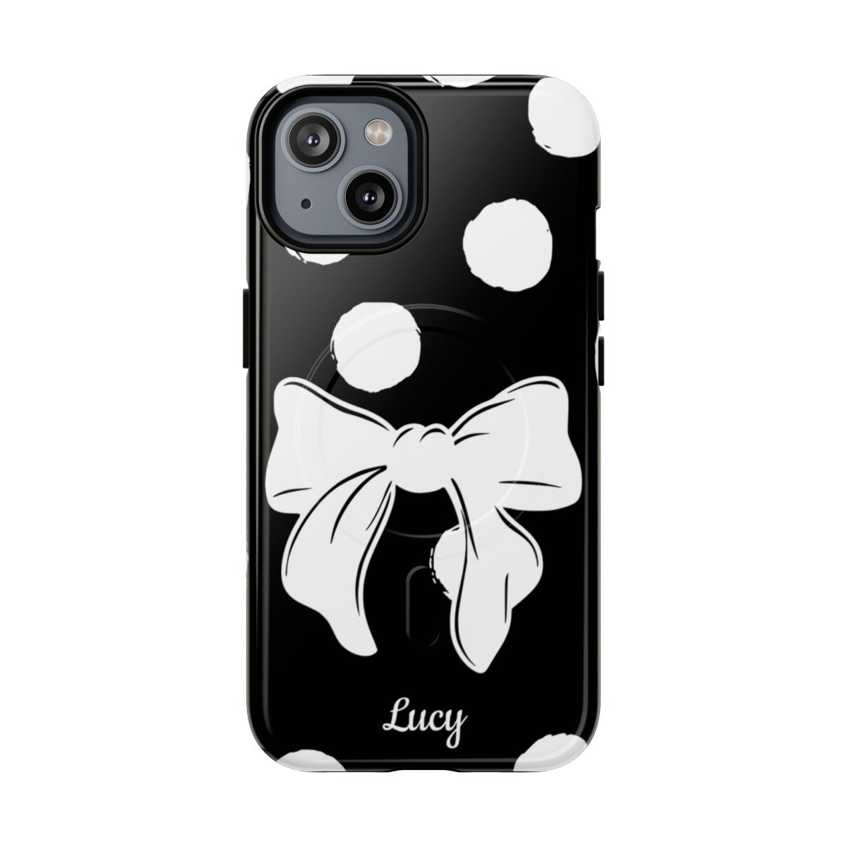 Personalized Black Polka Dot Bow Phone Case – Custom Name Coquette Retro Aesthetic
