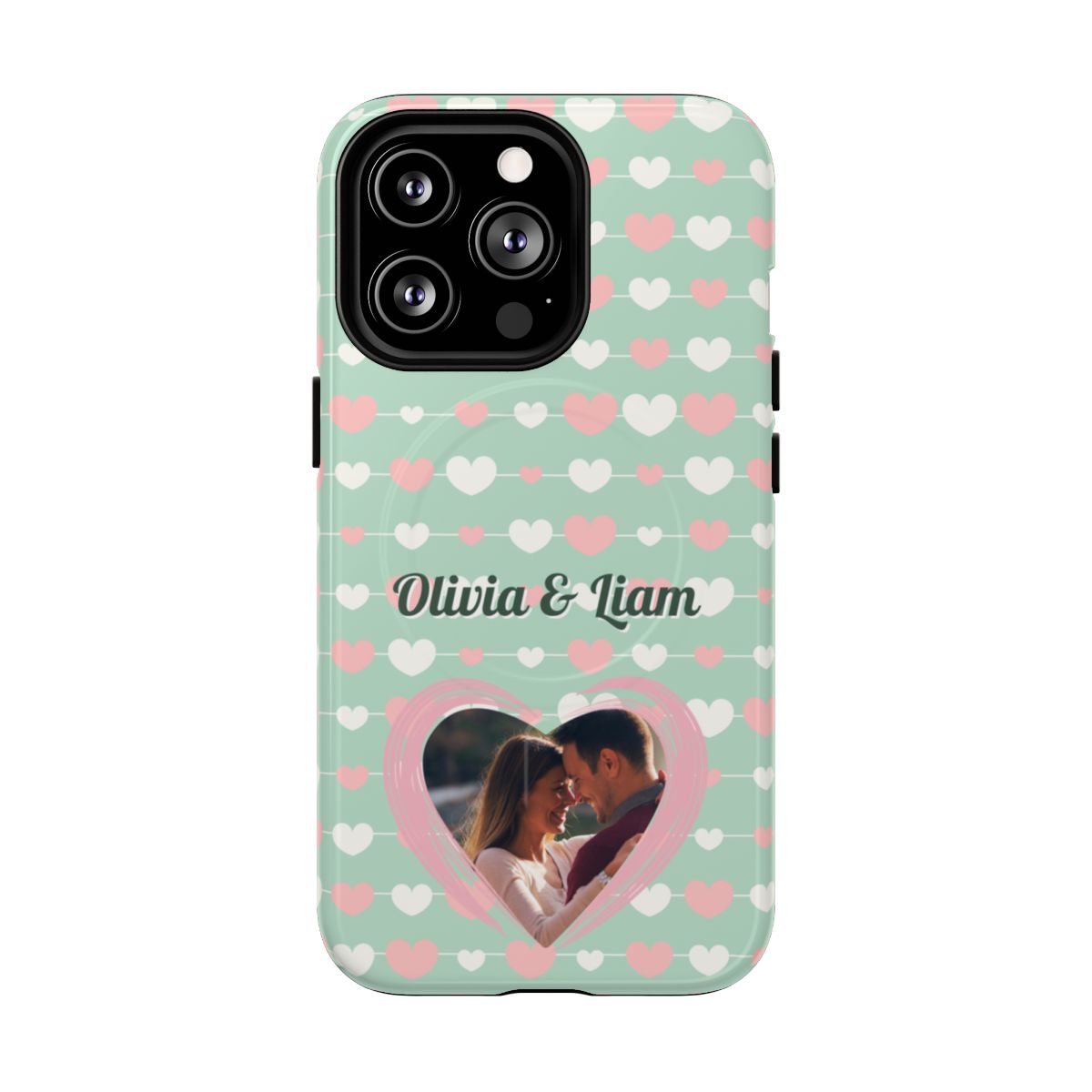 Personalized Mint Green Heart Phone Case - Custom Name and Photo