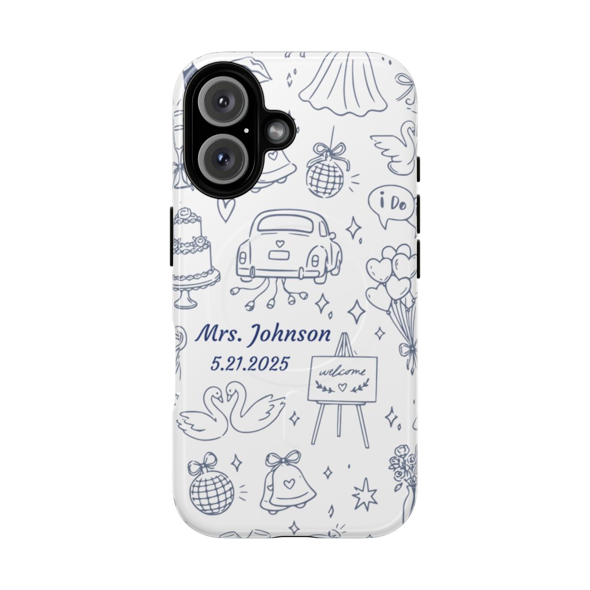 Navy Blue Personalized Wedding Phone Case – Custom Name & Date Bridal Gift