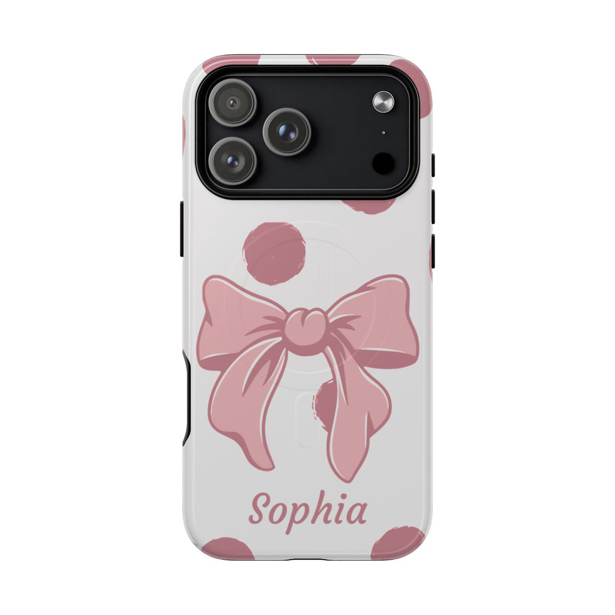 Personalized Pink Polka Dot Bow Phone Case – Custom Name Coquette Aesthetic