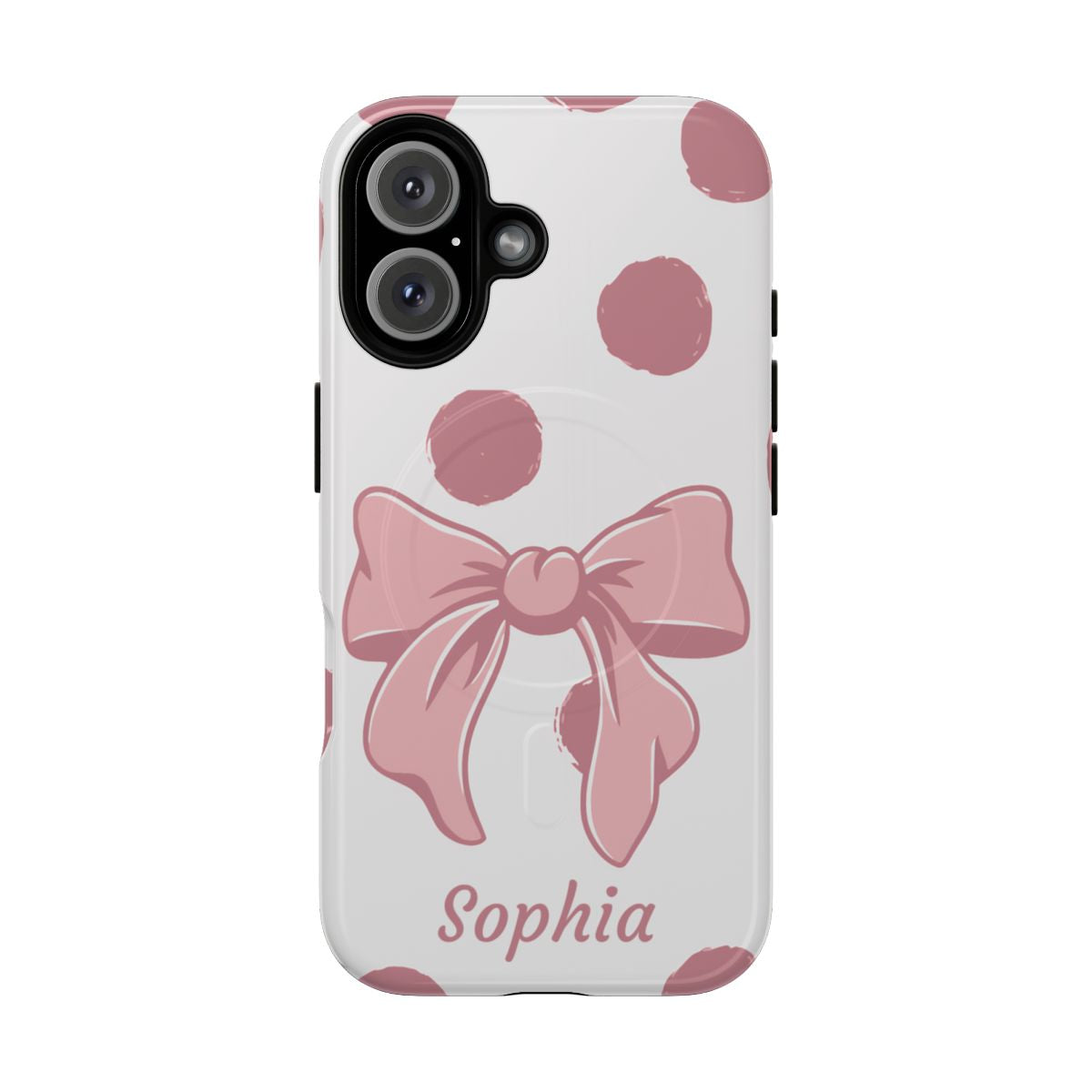 Personalized Pink Polka Dot Bow Phone Case – Custom Name Coquette Aesthetic