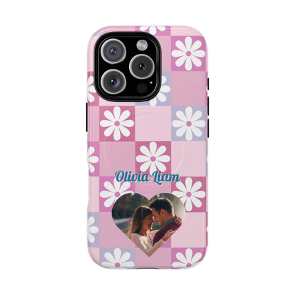 Personalized Pink Floral Checkered Tough Case
