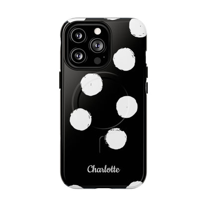 Personalized Black Polka Dot Phone Case – Custom Name Bold Monochrome Aesthetic