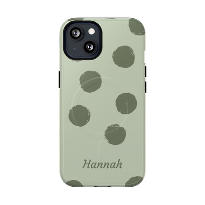 Personalized Sage Green Polka Dot Phone Case – Custom Name Matcha Aesthetic