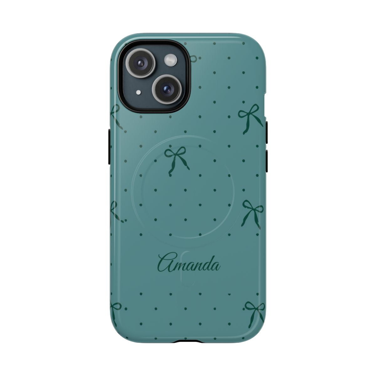Personalized Teal Bow Phone Case – Custom Name Coquette Polka Dot Aesthetic