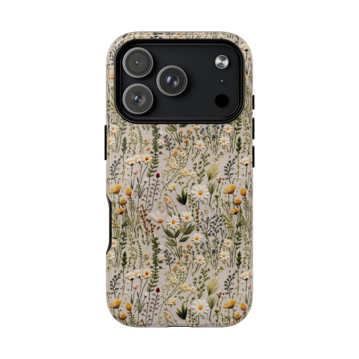 Woven Field Phone Case – Neutral Daisy Embroidery Floral Aesthetic