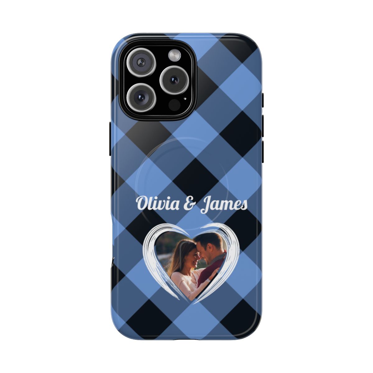 Personalized Blue Plaid Phone Case - Custom Photo & Name