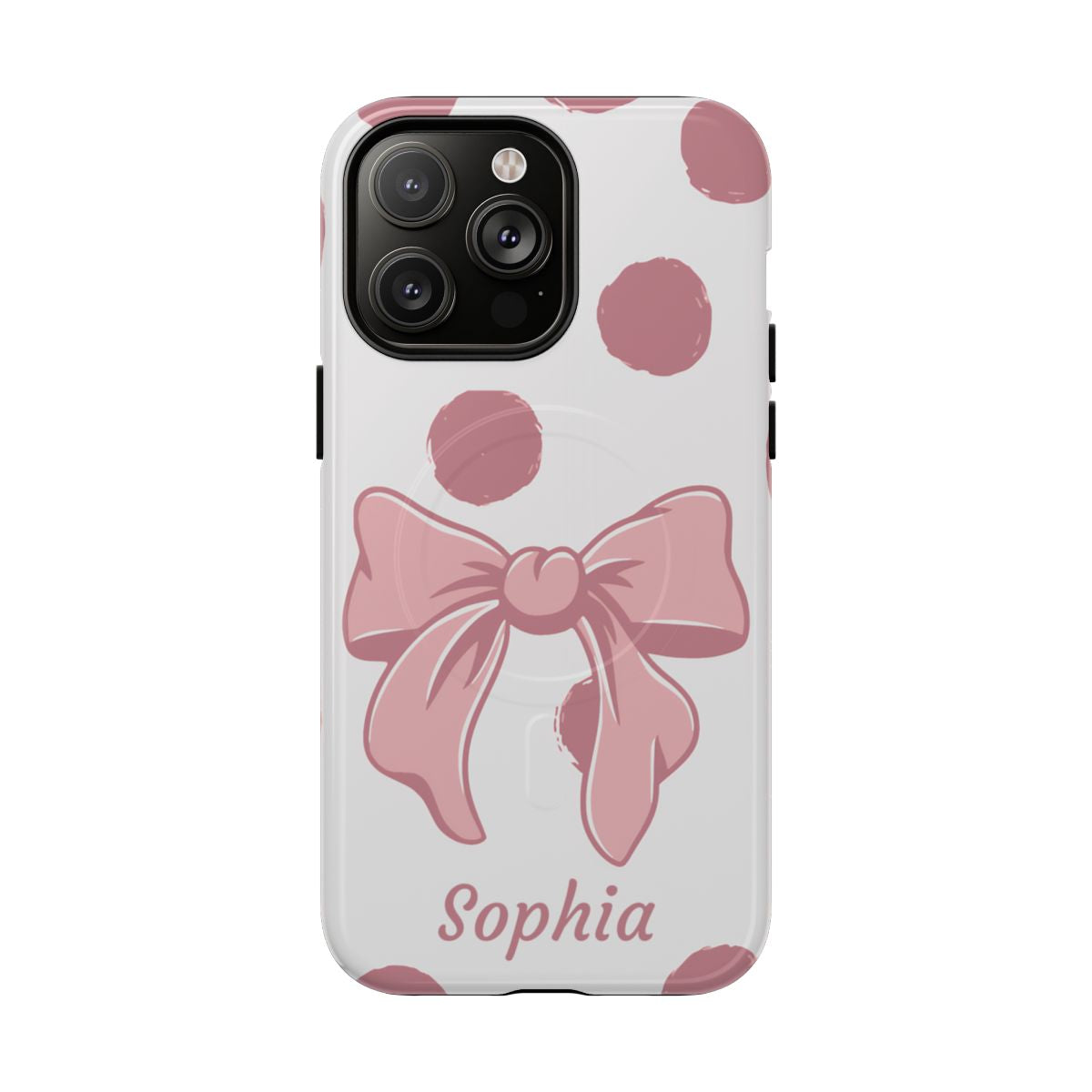 Personalized Pink Polka Dot Bow Phone Case – Custom Name Coquette Aesthetic