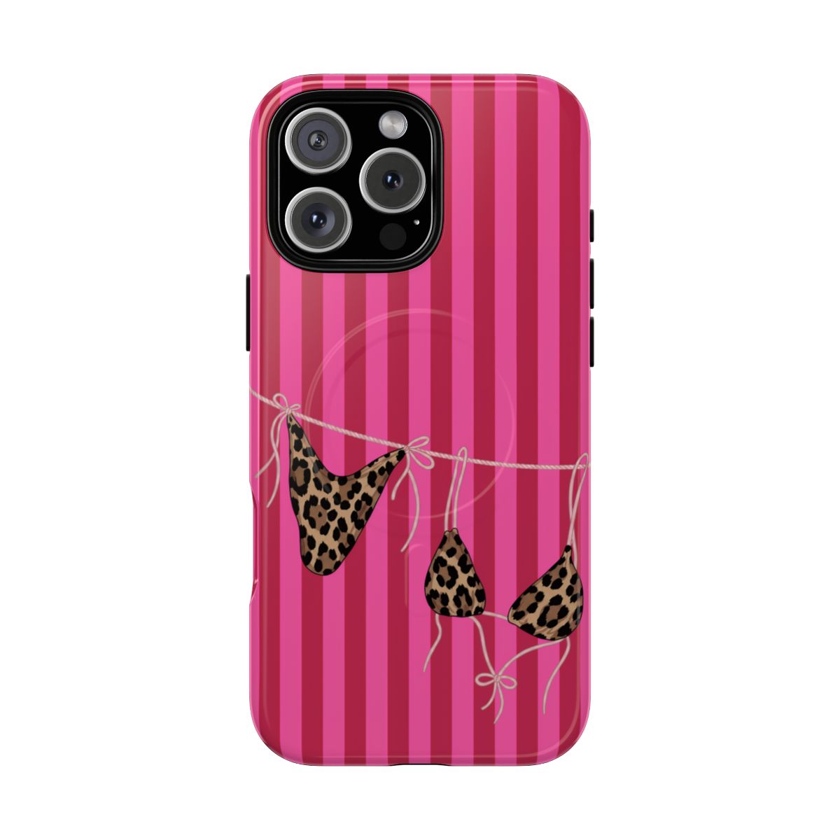 Leopard Bikini Striped Phone Case – Trendy Summer Beach Aesthetic