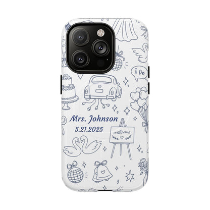 Navy Blue Personalized Wedding Phone Case – Custom Name & Date Bridal Gift