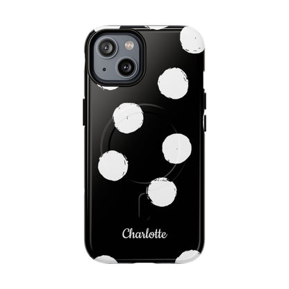 Personalized Black Polka Dot Phone Case – Custom Name Bold Monochrome Aesthetic