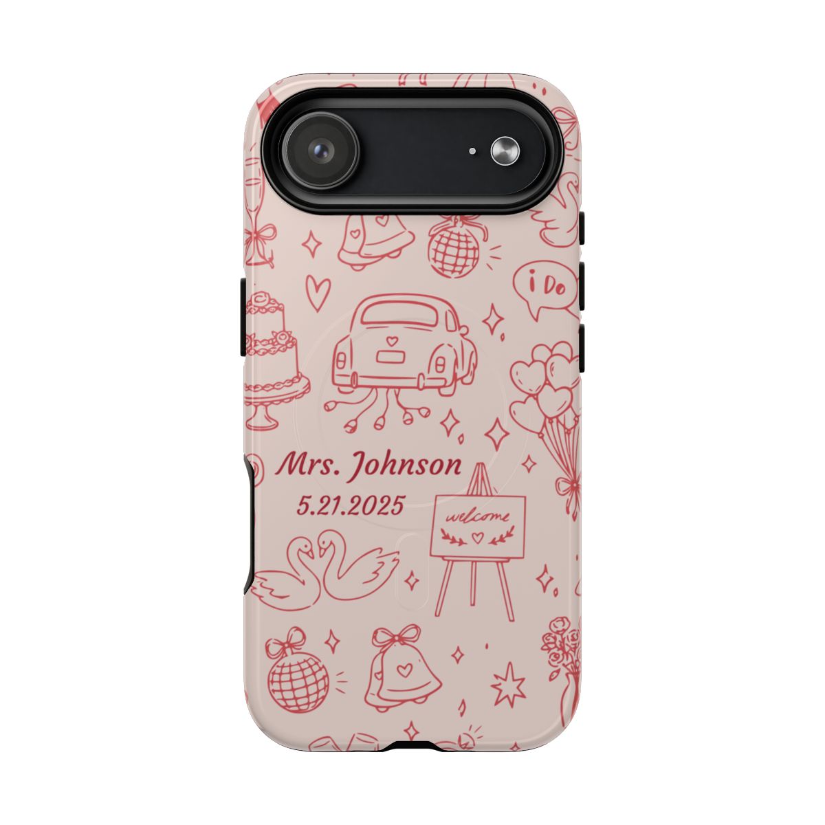 Pink Personalized Wedding Phone Case – Custom Name & Date Bridal Gift