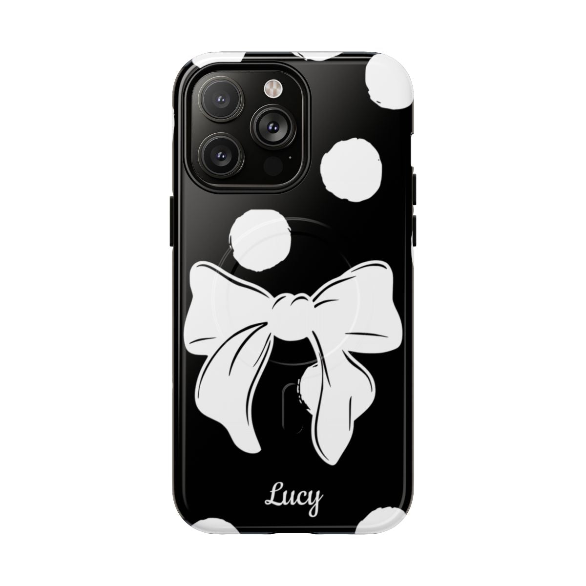 Personalized Black Polka Dot Bow Phone Case – Custom Name Coquette Retro Aesthetic