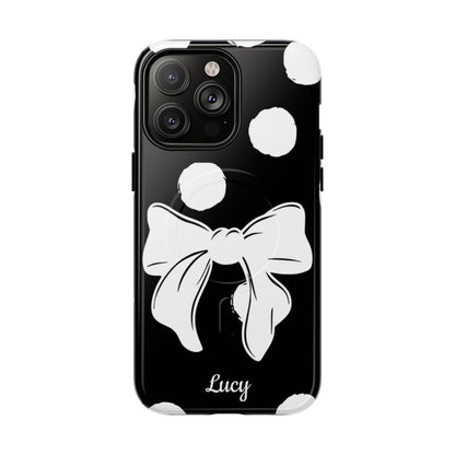 Personalized Black Polka Dot Bow Phone Case – Custom Name Coquette Retro Aesthetic