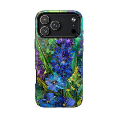 Lavender Garden Stained Glass Phone Case - Blue & Purple Floral Art