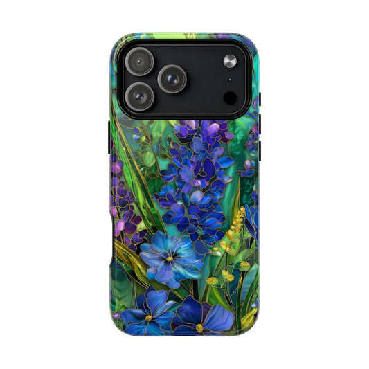 Lavender Garden Stained Glass Phone Case - Blue & Purple Floral Art